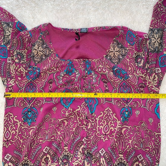 New Directions Patterned Pink and Blue Tie Detail Top - Picture 5 of 6